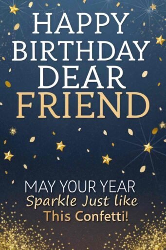 Add a touch of glamour with images of happy birthday dear friend, complete with gold confetti and sparkling lights to brighten the celebration.