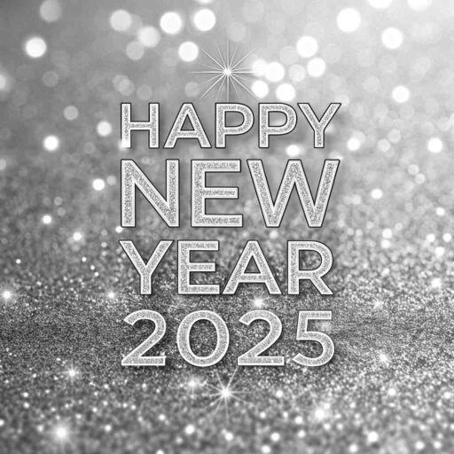 Add some sparkle with this "happy new year 2025 image for download," featuring bold text and glittering silver accents.