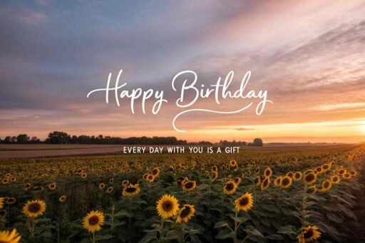 A serene and peaceful setting with sunflowers at dusk, ideal for a quiet and heartfelt happy birthday mom image with sunflowers.