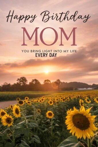 This sunrise design with sunflowers symbolizes new beginnings and love, making it a perfect happy birthday mom image with sunflowers.