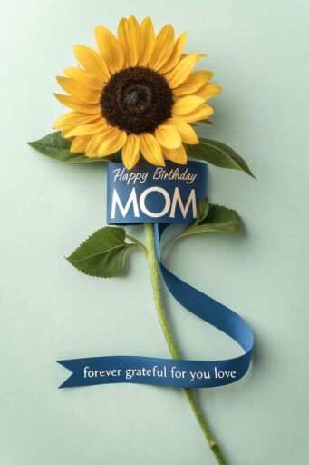 This sweet and thoughtful design with sunflowers and ribbons is perfect for a loving happy birthday mom image with sunflowers that conveys appreciation.