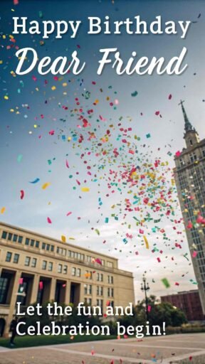 Celebrate with a bang using images of happy birthday dear friend, filled with confetti and excitement for the special day.