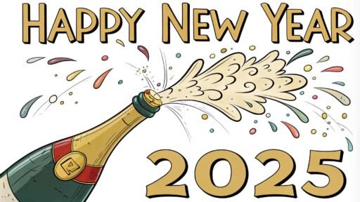 An exciting and celebratory image showing "happy new year funny pic" with bubbles and joy.