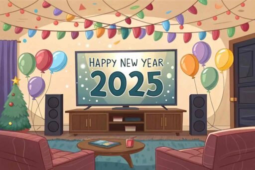 A home celebration with "happy new year funny pic."