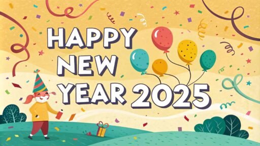 Join the fun with this "happy new year 2025 image for download," featuring bold text and lively confetti.