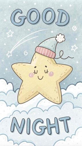 A good night cute image with a smiling star spreading positivity and calmness.