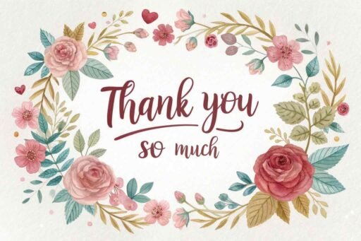 A beautiful thank you so much image with a floral wreath, perfect for warm and elegant expressions.