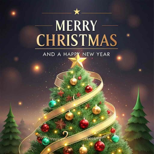 A dazzling merry christmas and a happy new year image featuring a beautifully decorated tree with the message "Merry Christmas and A Happy New Year" shining brightly.