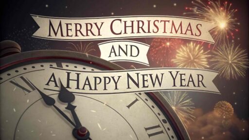 A celebratory merry christmas and a happy new year image of a countdown clock and fireworks with the message "Merry Christmas and A Happy New Year."