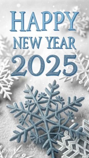 A "happy new year 2025 pic" featuring frosty snowflakes and bold text.