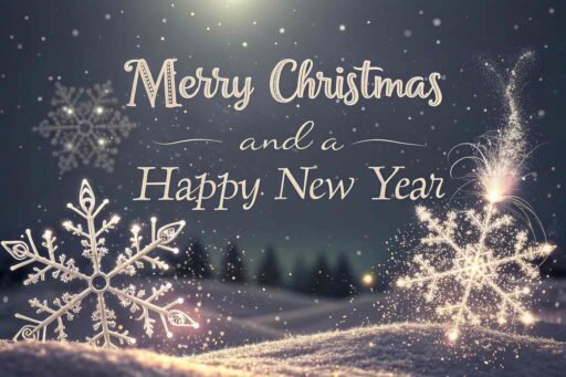 A sparkling merry christmas and a happy new year image featuring falling snowflakes with the message "Merry Christmas and A Happy New Year" in bold letters.