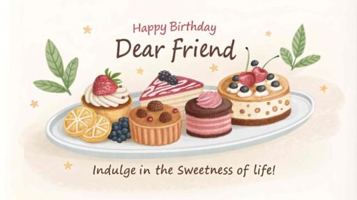 Sweeten the moment with images of happy birthday dear friend, surrounded by tasty treats that reflect the joy of the day.