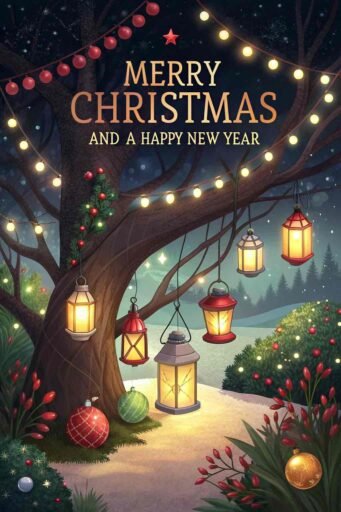 A glowing merry christmas and a happy new year image featuring Christmas lanterns with a clear "Merry Christmas and A Happy New Year" message.