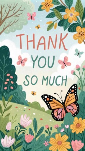 A delightful thank you so much image with a butterfly theme, symbolizing beauty and appreciation.