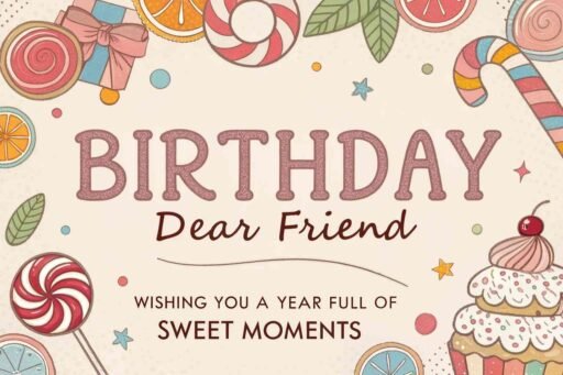 Sweeten your friend's day with images of happy birthday dear friend, surrounded by candies and treats that make life sweeter.