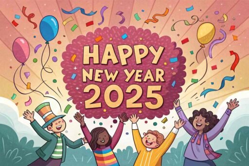 A bright, colorful, celebratory image showing "happy new year funny pic."