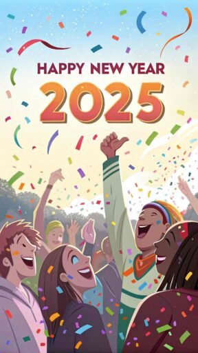 A cheerful "happy new years eve 2025 image" with confetti and clear "HAPPY NEW YEAR 2025" text capturing the festive mood.