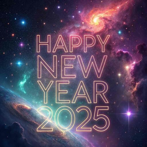 Reach for the stars with this "happy new year 2025 image for download," featuring bold text and a cosmic glow.