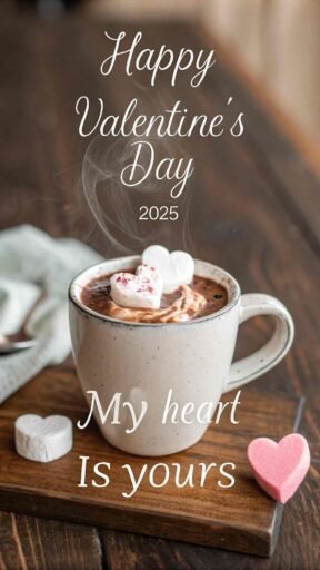 A warm, comforting image perfect for "happy valentine's day 2025 images" for cozy Valentine's greetings.