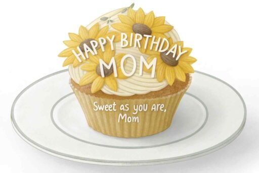 A fun and delicious design featuring sunflowers and cupcakes, making this happy birthday mom image with sunflowers a sweet and celebratory greeting.