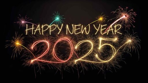 A sparkler-writing-themed happy new year 2025 free image with glowing bold text.