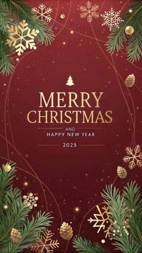 A luxurious "merry christmas and happy new year 2025 image" with golden text and festive decorations.