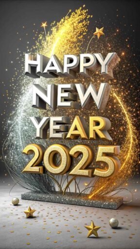 A "happy new year 2025 pic" filled with glitter and bold 3D letters celebrating the new year.