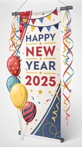 A "happy new year 2025 pic" with a vibrant celebratory banner and bold text.