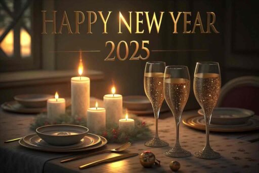 This lively "happy new year 2025 image for download" features bold text surrounded by colorful streamers and a joyful design.