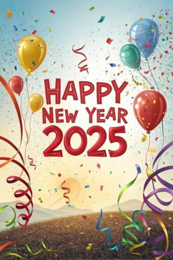 A party-themed happy new year 2025 free image with bold, festive text.