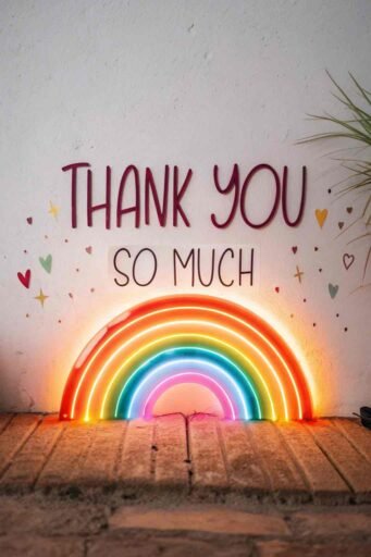 A radiant thank you so much image with a rainbow glow, symbolizing positivity and heartfelt appreciation.