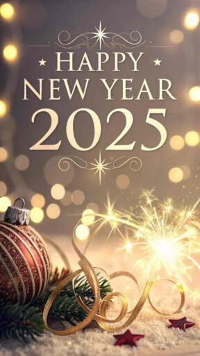This glowing "happy new year 2025 image for download" offers bold text and a soft, elegant bokeh background.