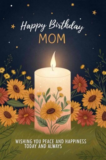 The gentle glow of candlelight paired with sunflowers creates a serene happy birthday mom image with sunflowers, ideal for a peaceful celebration.