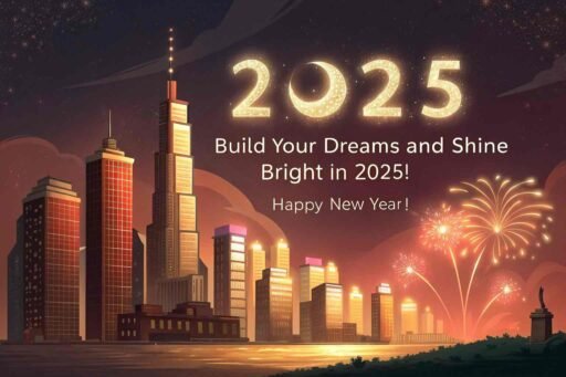A modern "happy new year 2025 hd image with quote" celebrating urban hope.