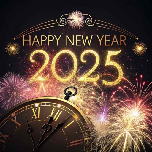 Mark the countdown with this festive "happy new year 2025 image for free," combining clocks and fireworks.