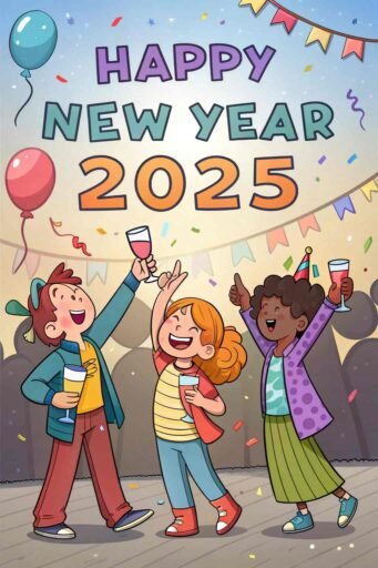 A cheerful celebration scene showing "happy new year funny pic."