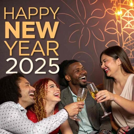 A cheerful and vibrant party image showing "happy new year funny pic."