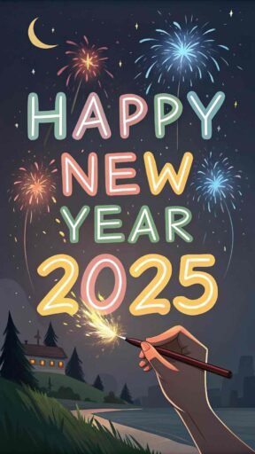 A "happy new year 2025 pic" featuring sparkler text glowing brightly.