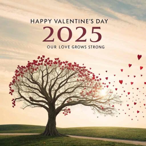 A symbolic image of love and growth, perfect for "happy valentine's day 2025 images," showcasing love blossoming like a tree.