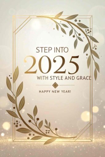 A happy new year 2025 wish image with quote featuring a chic gold theme and a refined greeting.