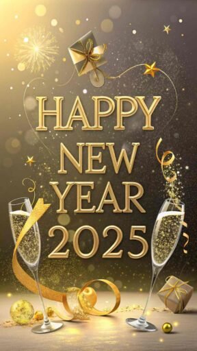 Download this elegant "happy new year 2025 image for download" with bold gold text and a shimmering festive glow.