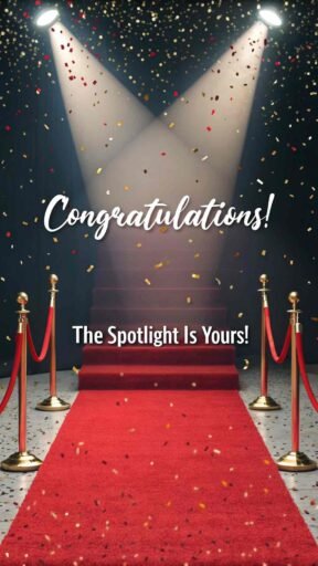 A glamorous red carpet design for your congratulations images for success, ideal for acknowledging someone's star performance in style.