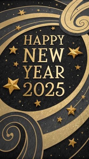 Add sophistication to your wishes with this "happy new year 2025 image for free," featuring a golden spiral theme.