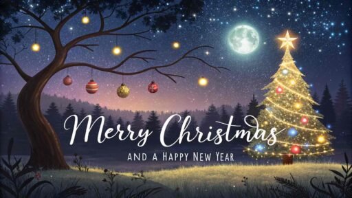 A picture of merry christmas and happy new year with glowing stars. The words "Merry Christmas and A Happy New Year" are large and clear.
