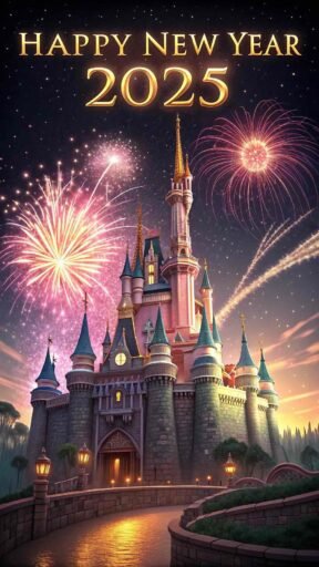 A magical "happy new years eve 2025 image" with a glowing castle and prominent "HAPPY NEW YEAR 2025" text enhancing the celebration.