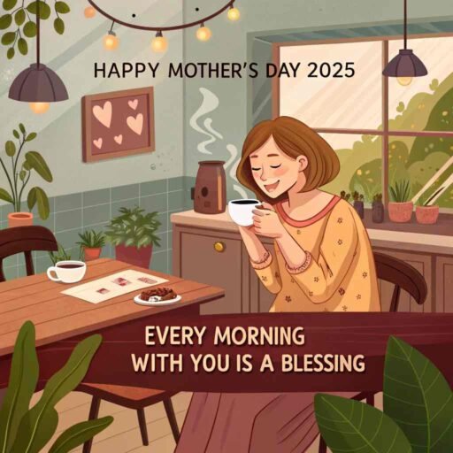 A simple yet heartwarming scene to celebrate Mother’s Day. A great choice for Happy Mother’s Day 2025 images​.