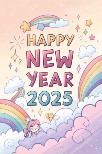 Download this dreamy "happy new year 2025 image for download," featuring bold text and a pastel aesthetic.