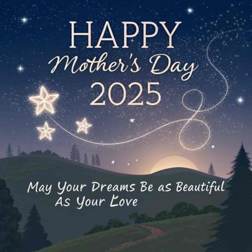 A tranquil and starry scene that symbolizes the beauty of a mother’s love. Perfect for Happy Mother’s Day 2025 images​.