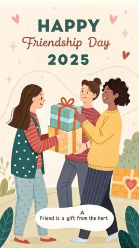 Celebrate the joy of giving with this image, perfect for happy friendship day 2025 images. A small gesture that shows how much friendship matters.