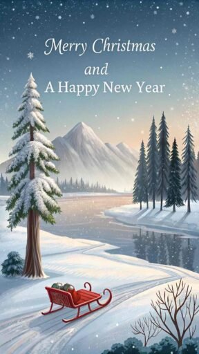 A stunning merry christmas and a happy new year image capturing the magic of winter with the message "Merry Christmas and A Happy New Year" in the sky.